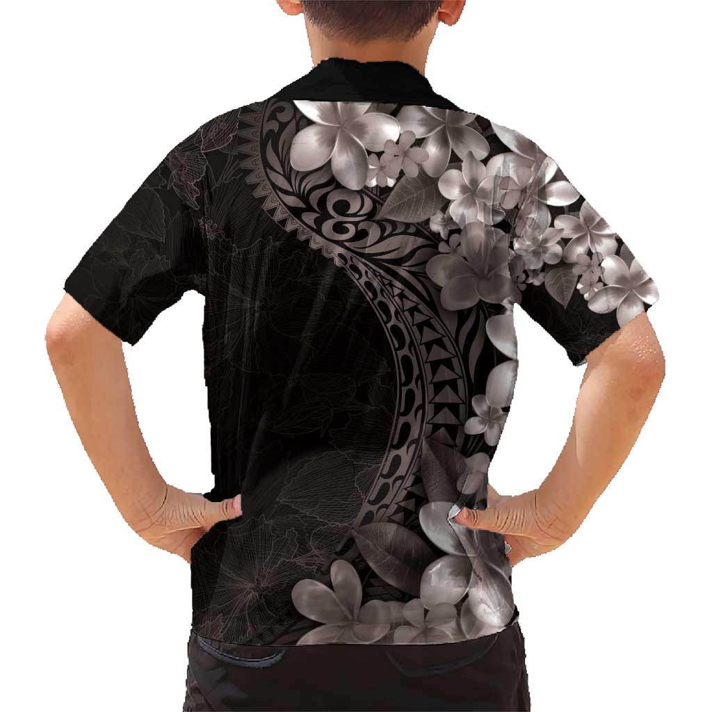 Hawaiian Plumeria-Polynesian Art Tattoo Grayscale Color Family Matching Short Sleeve Bodycon Dress and Hawaiian Shirt LT03 - Polynesian Pride