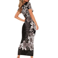 Hawaiian Plumeria-Polynesian Art Tattoo Grayscale Color Family Matching Short Sleeve Bodycon Dress and Hawaiian Shirt LT03 - Polynesian Pride