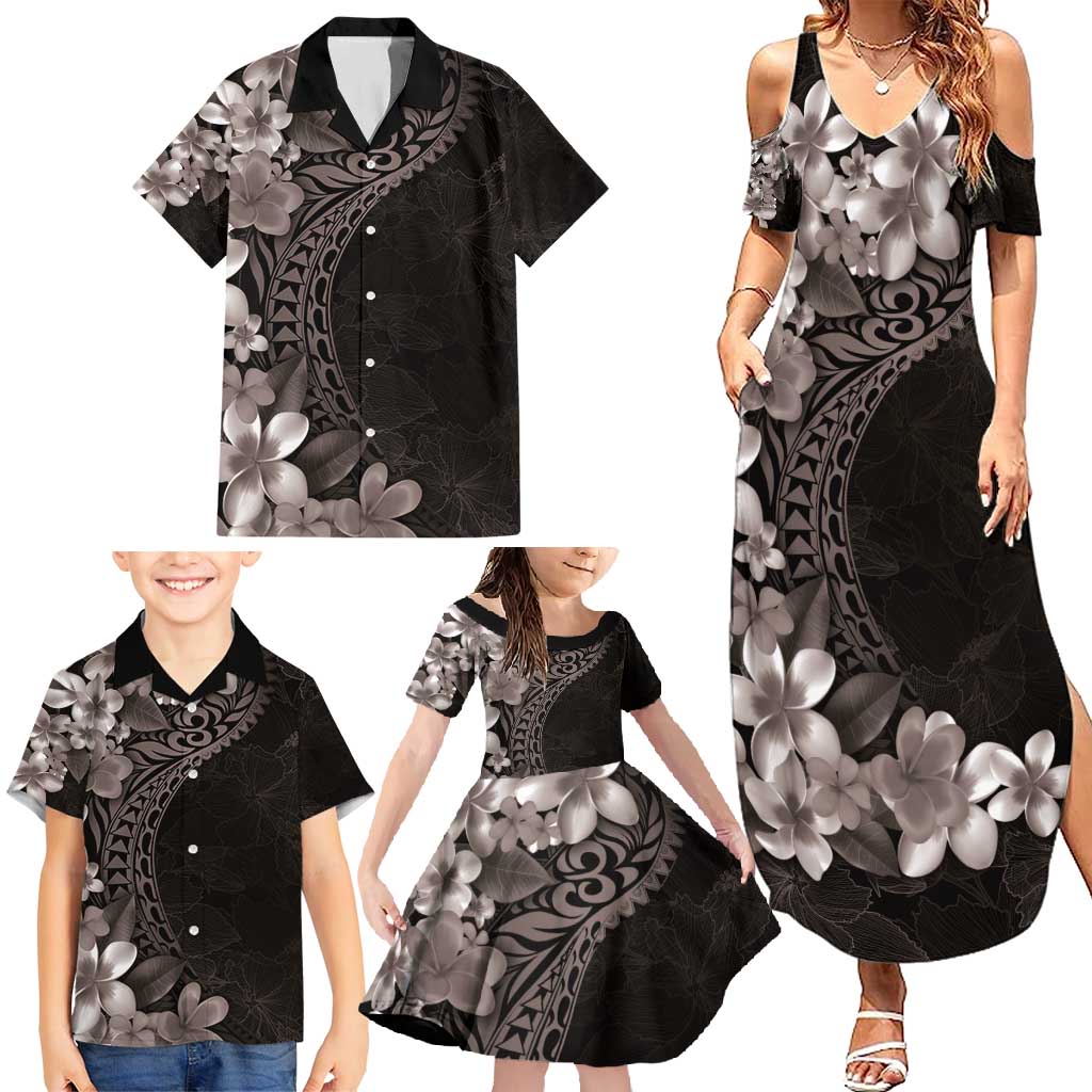 Hawaiian Plumeria-Polynesian Art Tattoo Grayscale Color Family Matching Summer Maxi Dress and Hawaiian Shirt LT03 - Polynesian Pride