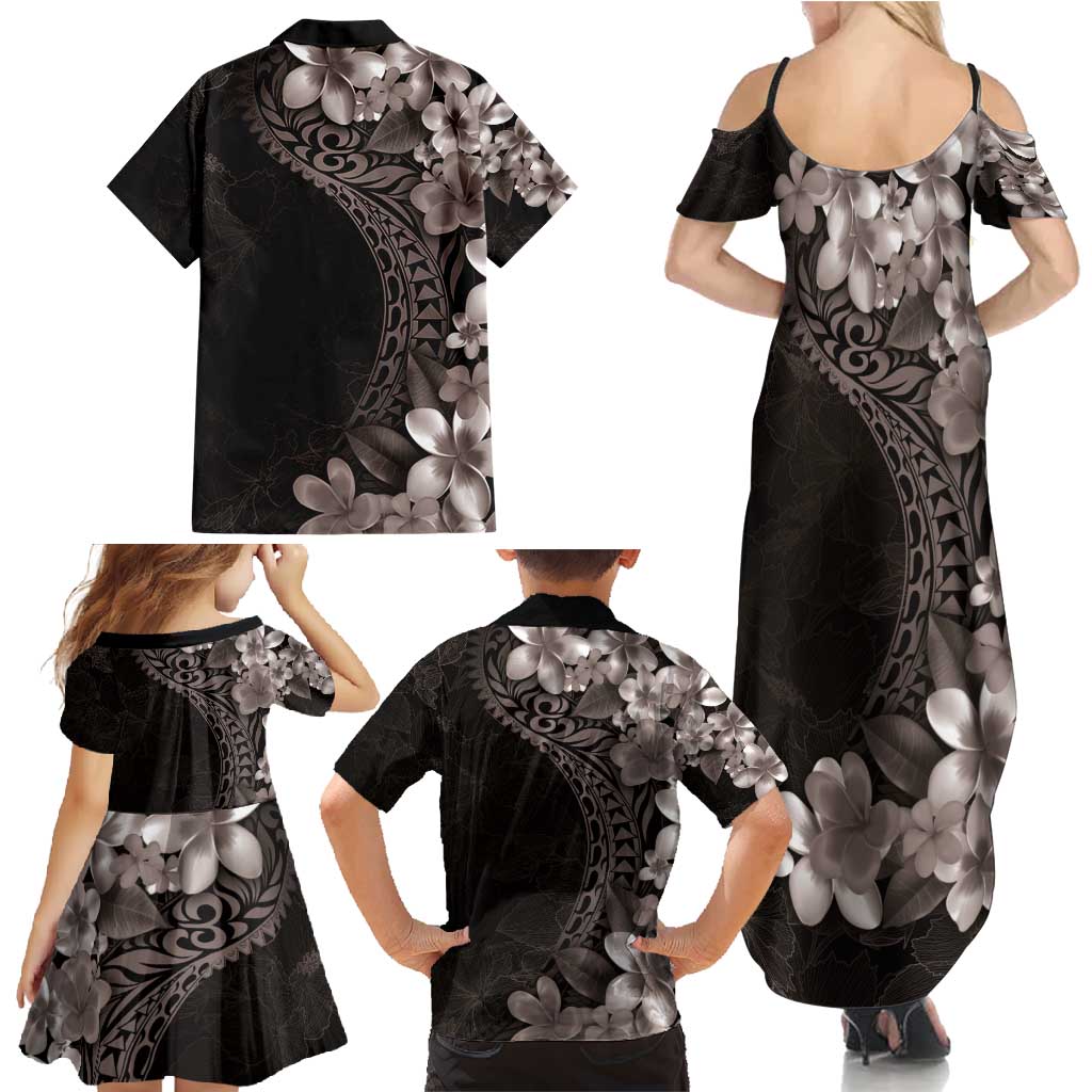 Hawaiian Plumeria-Polynesian Art Tattoo Grayscale Color Family Matching Summer Maxi Dress and Hawaiian Shirt LT03 - Polynesian Pride