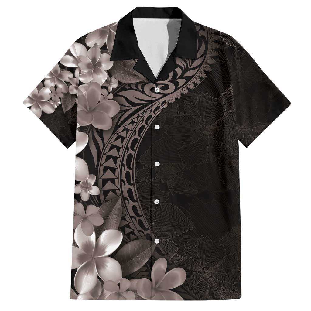 Hawaiian Plumeria-Polynesian Art Tattoo Grayscale Color Family Matching Summer Maxi Dress and Hawaiian Shirt LT03 Dad's Shirt - Short Sleeve Gray - Polynesian Pride