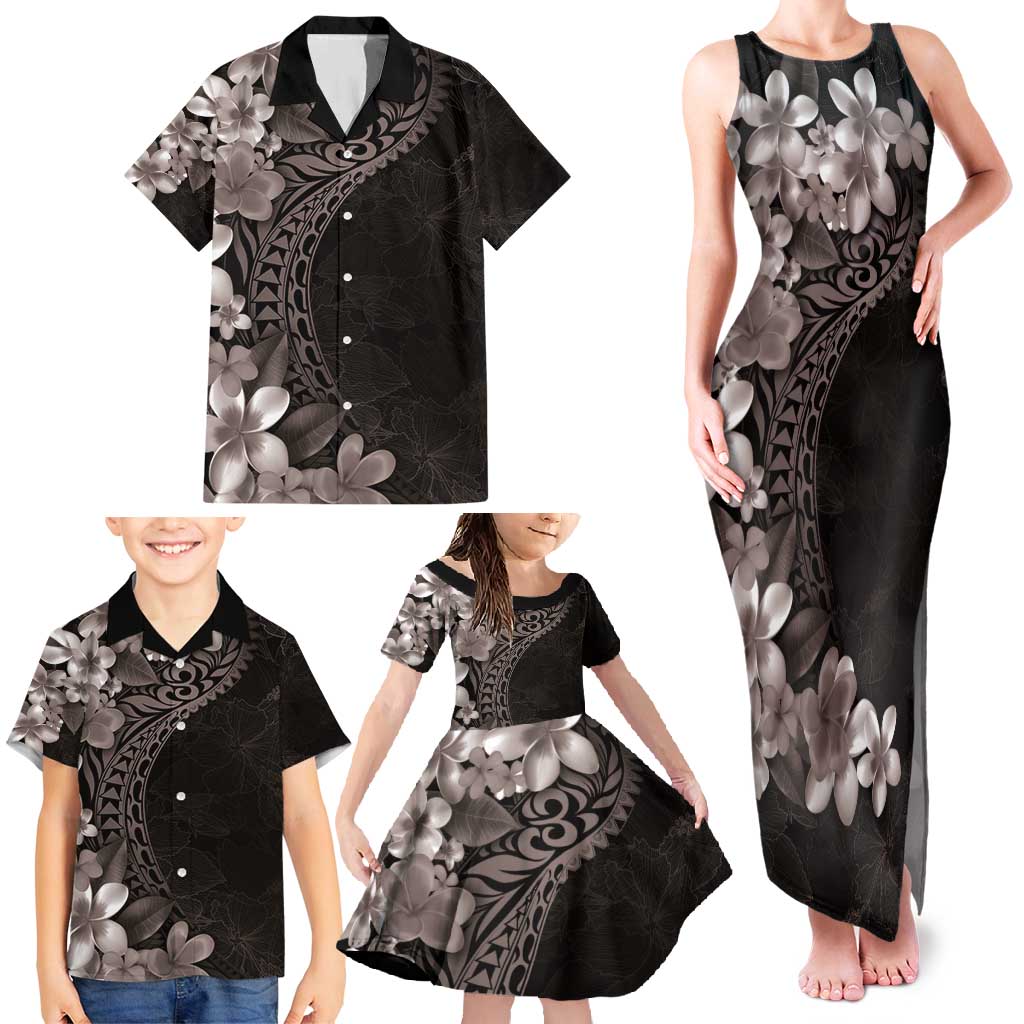 Hawaiian Plumeria-Polynesian Art Tattoo Grayscale Color Family Matching Tank Maxi Dress and Hawaiian Shirt LT03 - Polynesian Pride