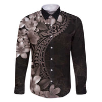 Hawaiian Plumeria-Polynesian Art Tattoo Grayscale Color Family Matching Tank Maxi Dress and Hawaiian Shirt LT03 Dad's Shirt - Long Sleeve Gray - Polynesian Pride