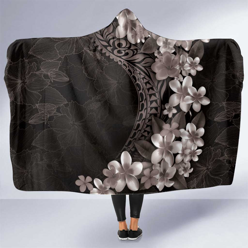 Hawaiian Plumeria-Polynesian Art Tattoo Grayscale Color Hooded Blanket LT03 One Size Gray - Polynesian Pride