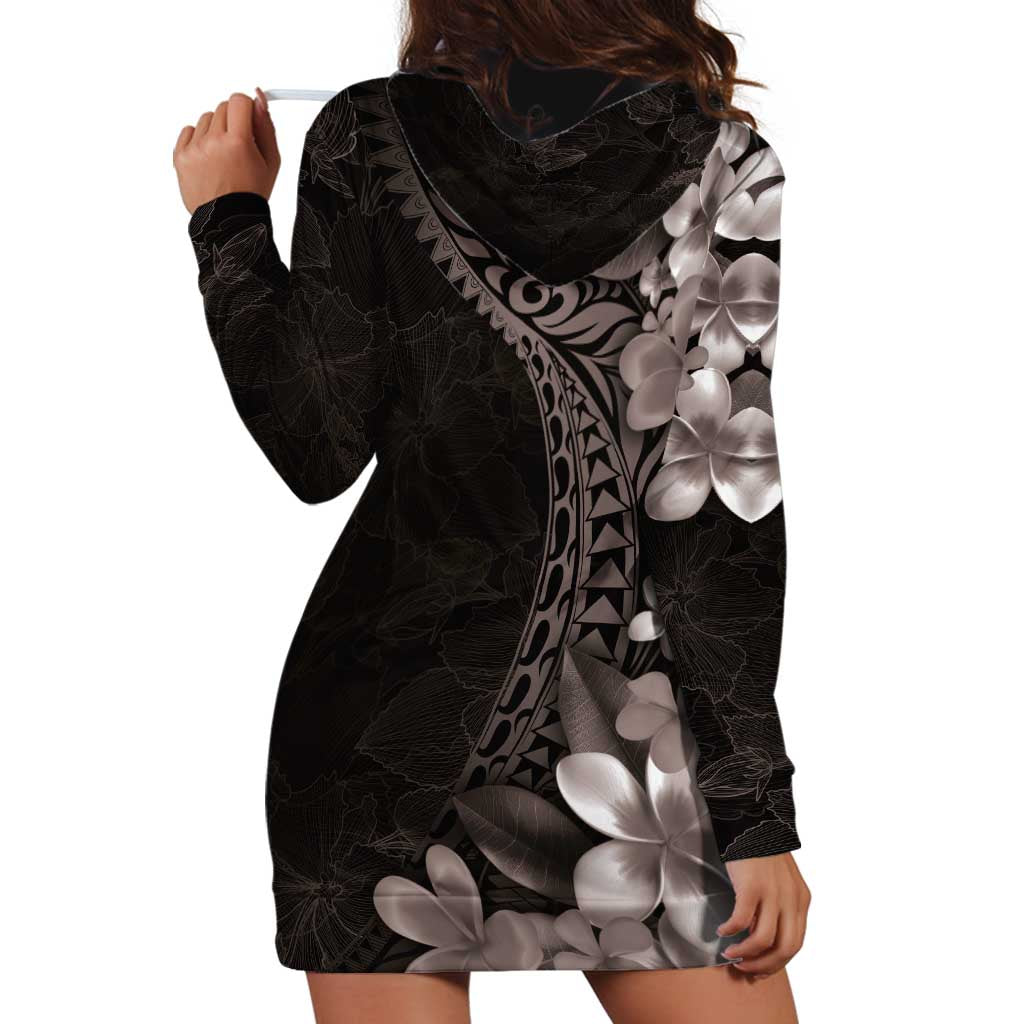 Hawaiian Plumeria-Polynesian Art Tattoo Grayscale Color Hoodie Dress LT03 - Polynesian Pride