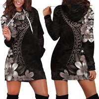 Hawaiian Plumeria-Polynesian Art Tattoo Grayscale Color Hoodie Dress LT03 - Polynesian Pride