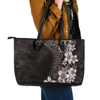 Hawaiian Plumeria-Polynesian Art Tattoo Grayscale Color Leather Tote Bag LT03 - Polynesian Pride