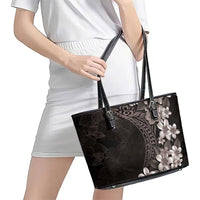 Hawaiian Plumeria-Polynesian Art Tattoo Grayscale Color Leather Tote Bag LT03 - Polynesian Pride