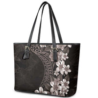 Hawaiian Plumeria-Polynesian Art Tattoo Grayscale Color Leather Tote Bag LT03 - Polynesian Pride