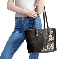 Hawaiian Plumeria-Polynesian Art Tattoo Grayscale Color Leather Tote Bag LT03 - Polynesian Pride
