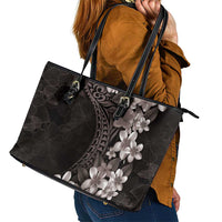 Hawaiian Plumeria-Polynesian Art Tattoo Grayscale Color Leather Tote Bag LT03 - Polynesian Pride