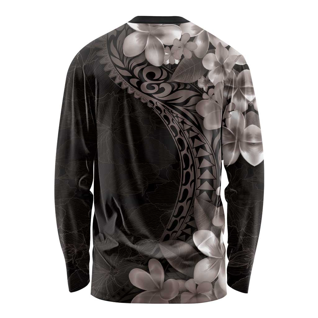 Hawaiian Plumeria-Polynesian Art Tattoo Grayscale Color Long Sleeve Shirt