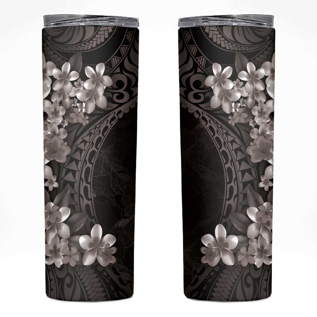 Hawaiian Plumeria-Polynesian Art Tattoo Grayscale Color Skinny Tumbler LT03 Gray - Polynesian Pride