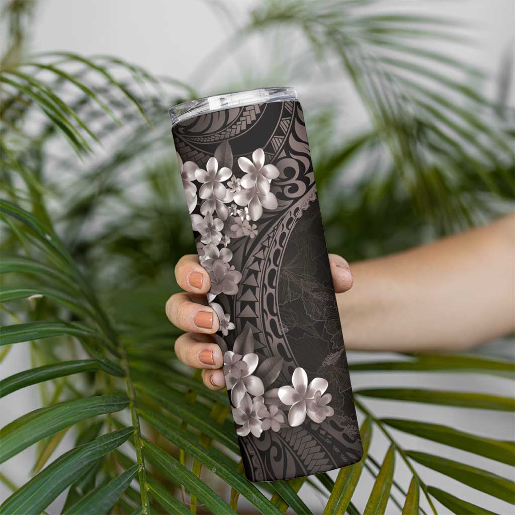 Hawaiian Plumeria-Polynesian Art Tattoo Grayscale Color Skinny Tumbler LT03 - Polynesian Pride