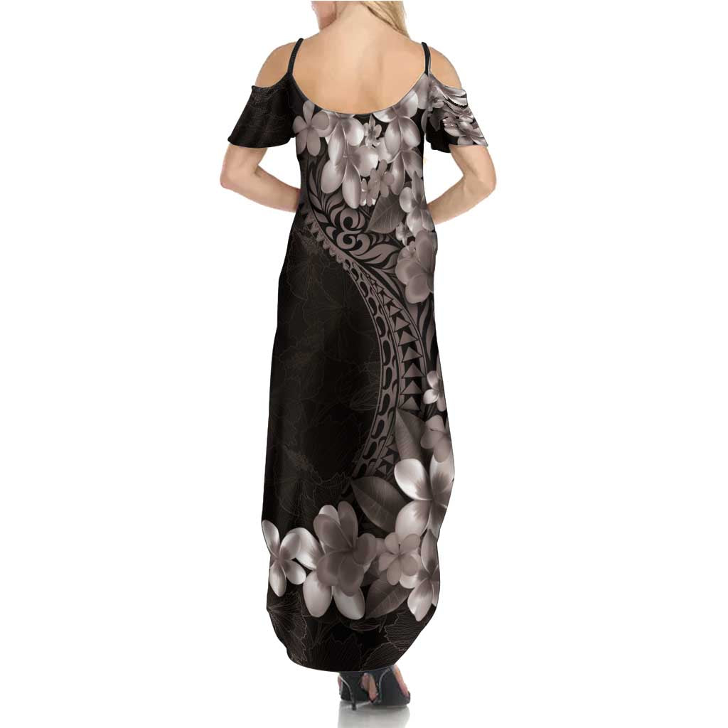 Hawaiian Plumeria-Polynesian Art Tattoo Grayscale Color Summer Maxi Dress