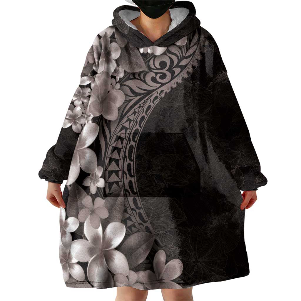 Hawaiian Plumeria-Polynesian Art Tattoo Grayscale Color Wearable Blanket Hoodie LT03 - Polynesian Pride