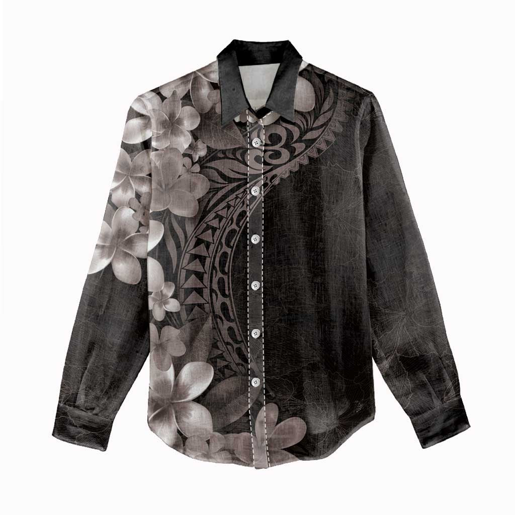 Hawaiian Plumeria-Polynesian Art Tattoo Grayscale Color Women Casual Shirt LT03 - Polynesian Pride