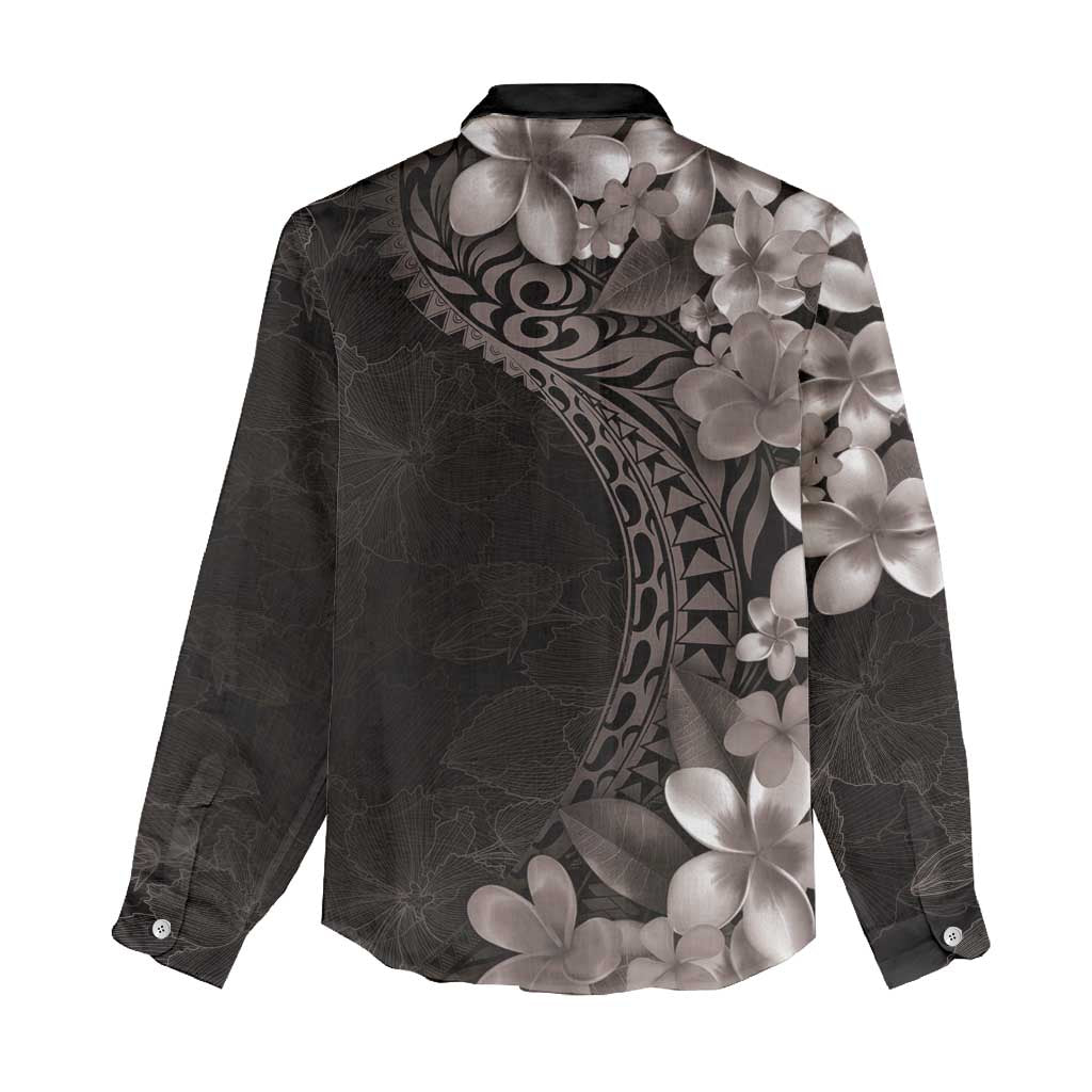 Hawaiian Plumeria-Polynesian Art Tattoo Grayscale Color Women Casual Shirt LT03 - Polynesian Pride