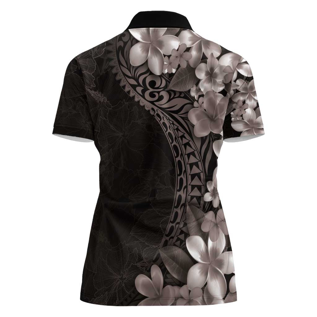 Hawaiian Plumeria-Polynesian Art Tattoo Grayscale Color Women Polo Shirt