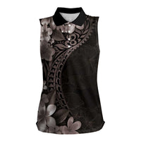 Hawaiian Plumeria-Polynesian Art Tattoo Grayscale Color Women Sleeveless Polo Shirt LT03 Female Gray - Polynesian Pride