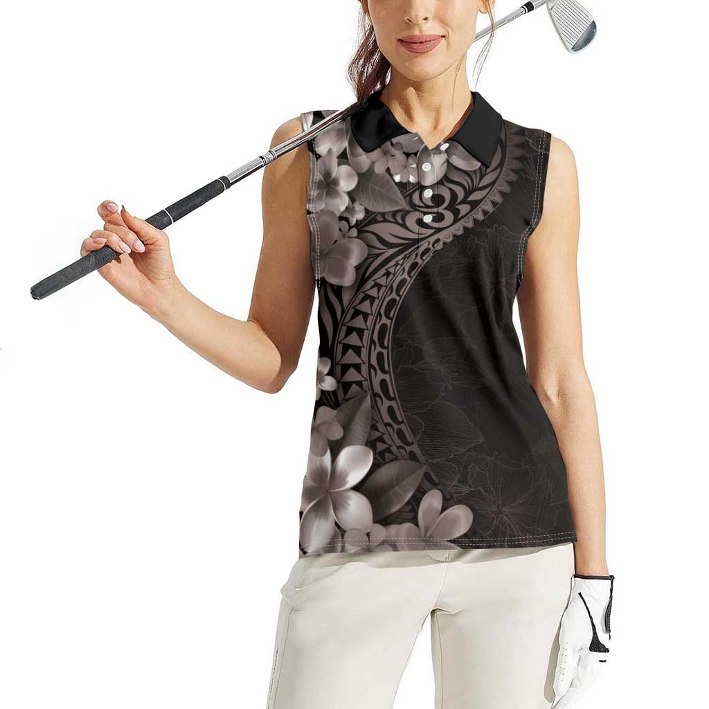 Hawaiian Plumeria-Polynesian Art Tattoo Grayscale Color Women Sleeveless Polo Shirt LT03 - Polynesian Pride