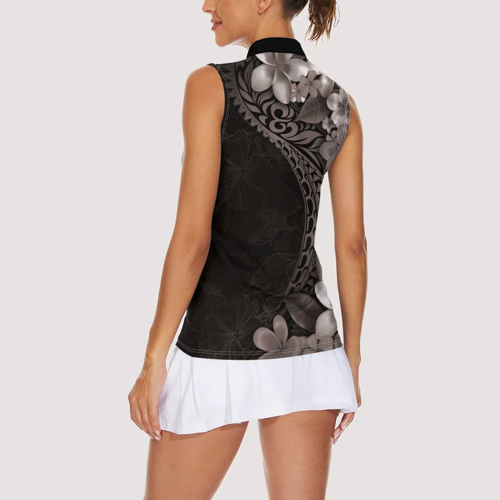 Hawaiian Plumeria-Polynesian Art Tattoo Grayscale Color Women Sleeveless Polo Shirt LT03 - Polynesian Pride