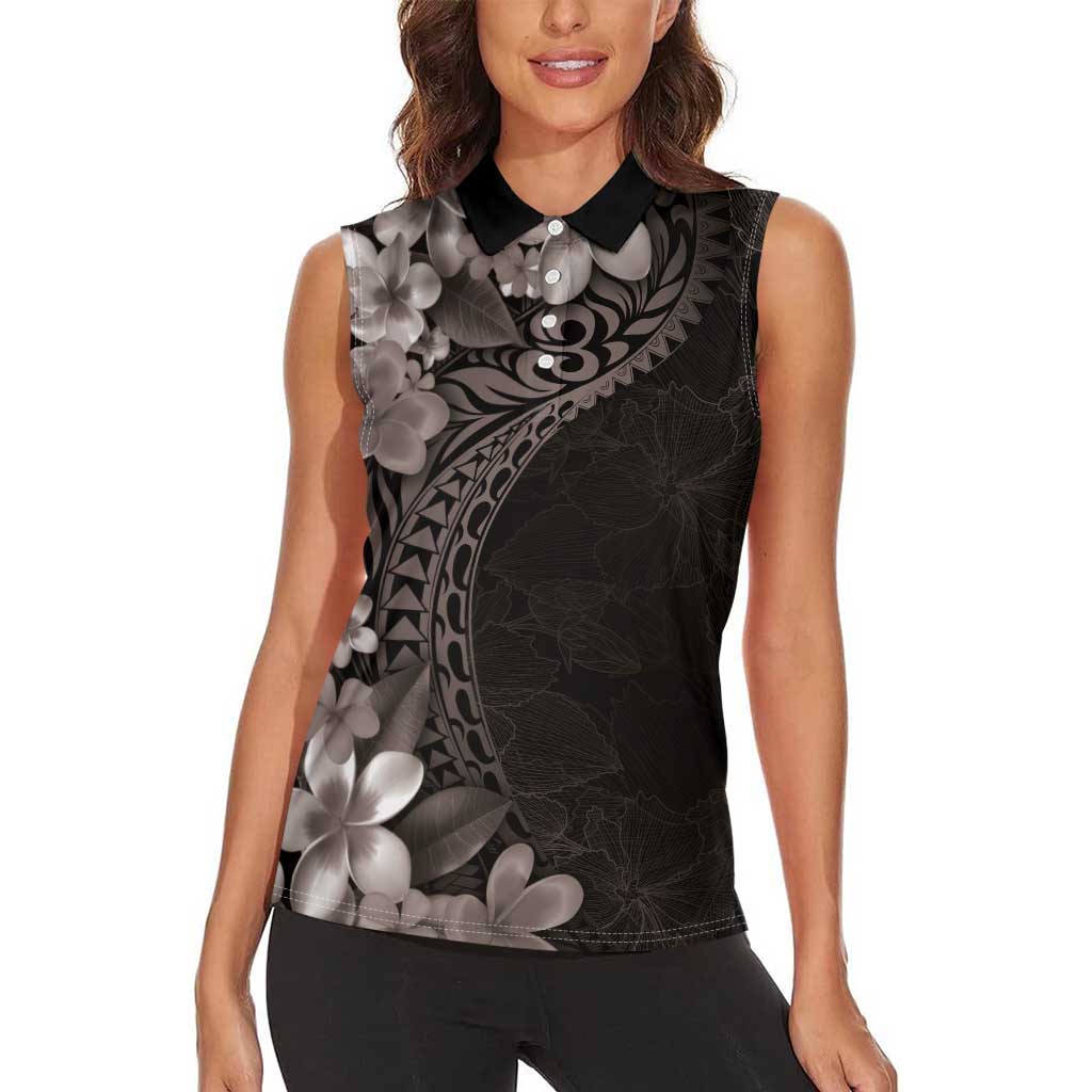 Hawaiian Plumeria-Polynesian Art Tattoo Grayscale Color Women Sleeveless Polo Shirt LT03 - Polynesian Pride