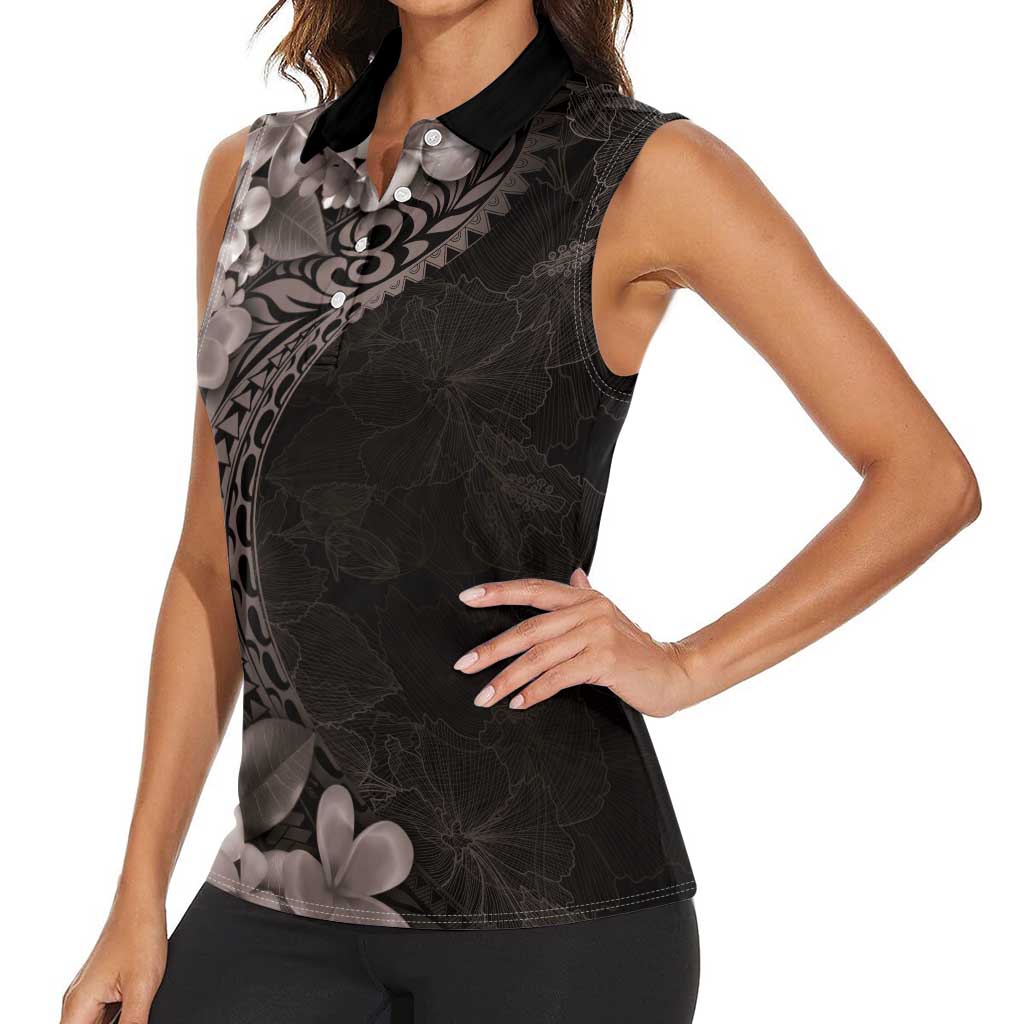 Hawaiian Plumeria-Polynesian Art Tattoo Grayscale Color Women Sleeveless Polo Shirt LT03 - Polynesian Pride