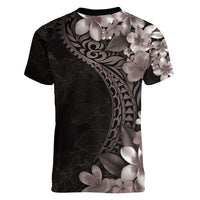 Hawaiian Plumeria-Polynesian Art Tattoo Grayscale Color Women V-Neck T-Shirt LT03 - Polynesian Pride