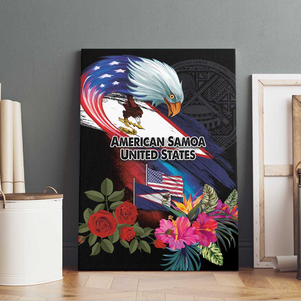 American Samoa and United States Together Canvas Wall Art National Flag with Eagle-Hibiscus and Rose LT03 - Polynesian Pride