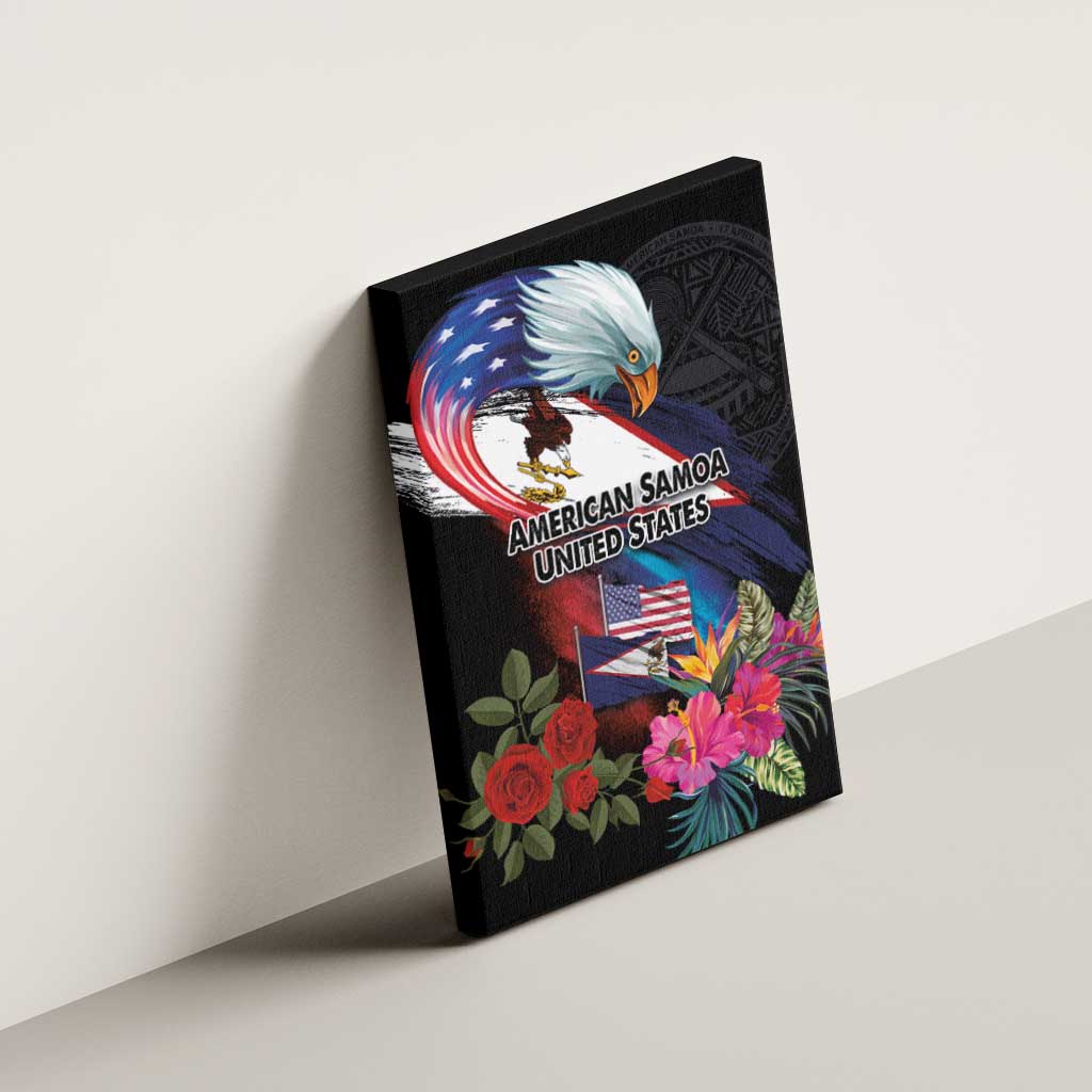 American Samoa and United States Together Canvas Wall Art National Flag with Eagle-Hibiscus and Rose LT03 - Polynesian Pride