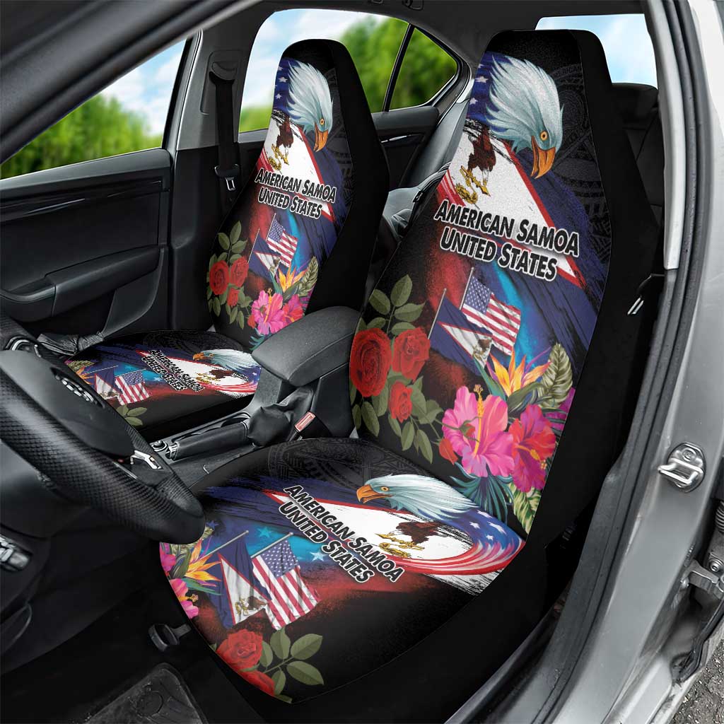 American Samoa and United States Together Car Seat Cover National Flag with Eagle-Hibiscus and Rose LT03 - Polynesian Pride