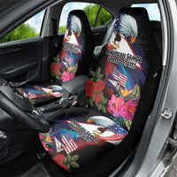 American Samoa and United States Together Car Seat Cover National Flag with Eagle-Hibiscus and Rose LT03 - Polynesian Pride