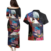 American Samoa and United States Together Couples Matching Puletasi and Hawaiian Shirt National Flag with Eagle-Hibiscus and Rose LT03 - Polynesian Pride