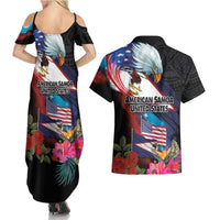 American Samoa and United States Together Couples Matching Summer Maxi Dress and Hawaiian Shirt National Flag with Eagle-Hibiscus and Rose LT03 - Polynesian Pride