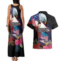 American Samoa and United States Together Couples Matching Tank Maxi Dress and Hawaiian Shirt National Flag with Eagle-Hibiscus and Rose LT03 - Polynesian Pride