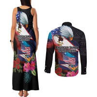 American Samoa and United States Together Couples Matching Tank Maxi Dress and Long Sleeve Button Shirt National Flag with Eagle-Hibiscus and Rose LT03 - Polynesian Pride