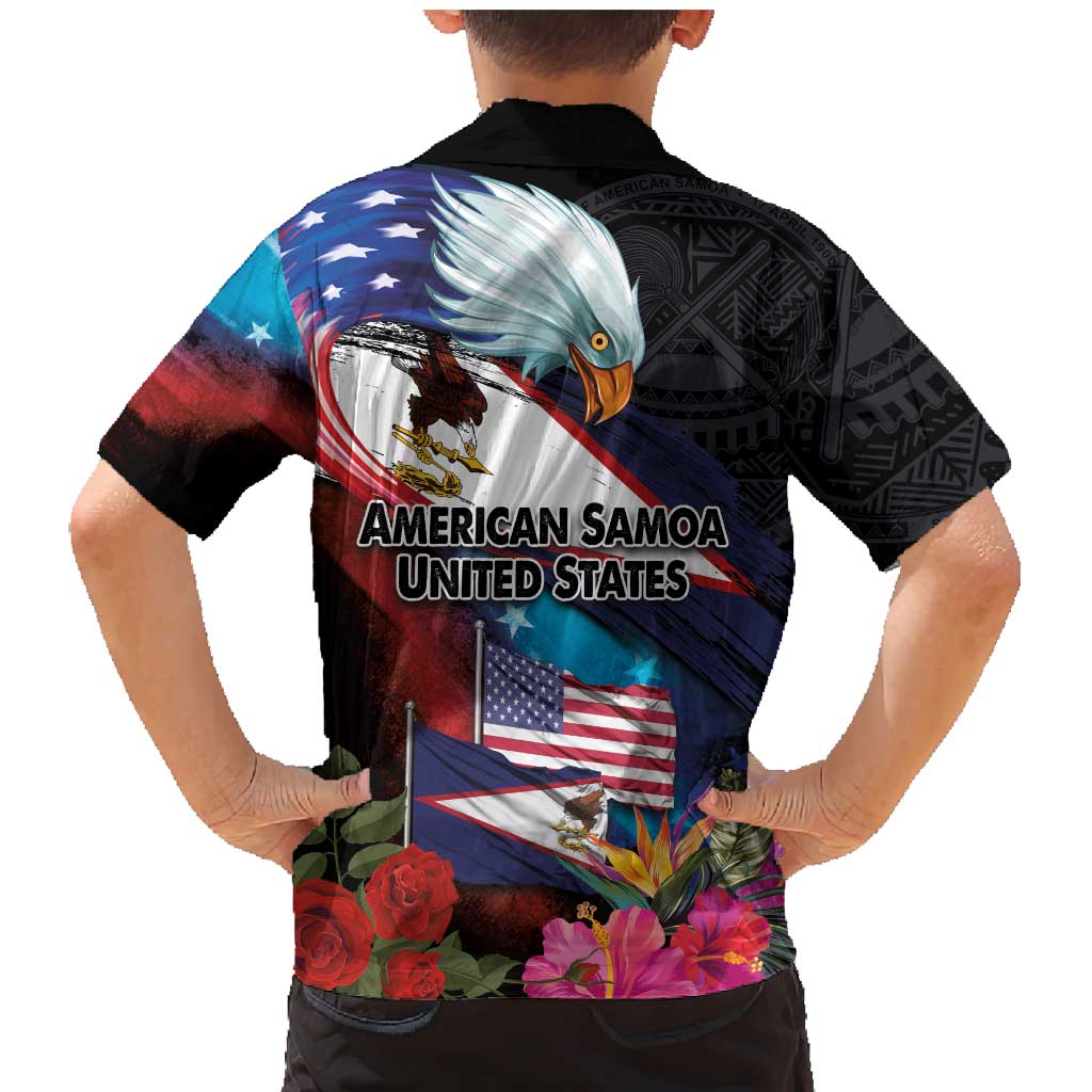 American Samoa and United States Together Family Matching Mermaid Dress and Hawaiian Shirt National Flag with Eagle-Hibiscus and Rose LT03 - Polynesian Pride