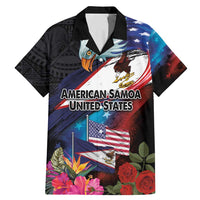 American Samoa and United States Together Family Matching Mermaid Dress and Hawaiian Shirt National Flag with Eagle-Hibiscus and Rose LT03 Dad's Shirt - Short Sleeve Black - Polynesian Pride