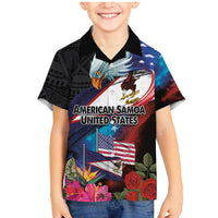 American Samoa and United States Together Family Matching Mermaid Dress and Hawaiian Shirt National Flag with Eagle-Hibiscus and Rose LT03 Son's Shirt Black - Polynesian Pride