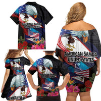 American Samoa and United States Together Family Matching Off Shoulder Short Dress and Hawaiian Shirt National Flag with Eagle-Hibiscus and Rose LT03 - Polynesian Pride