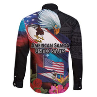 American Samoa and United States Together Family Matching Off Shoulder Short Dress and Hawaiian Shirt National Flag with Eagle-Hibiscus and Rose LT03 - Polynesian Pride