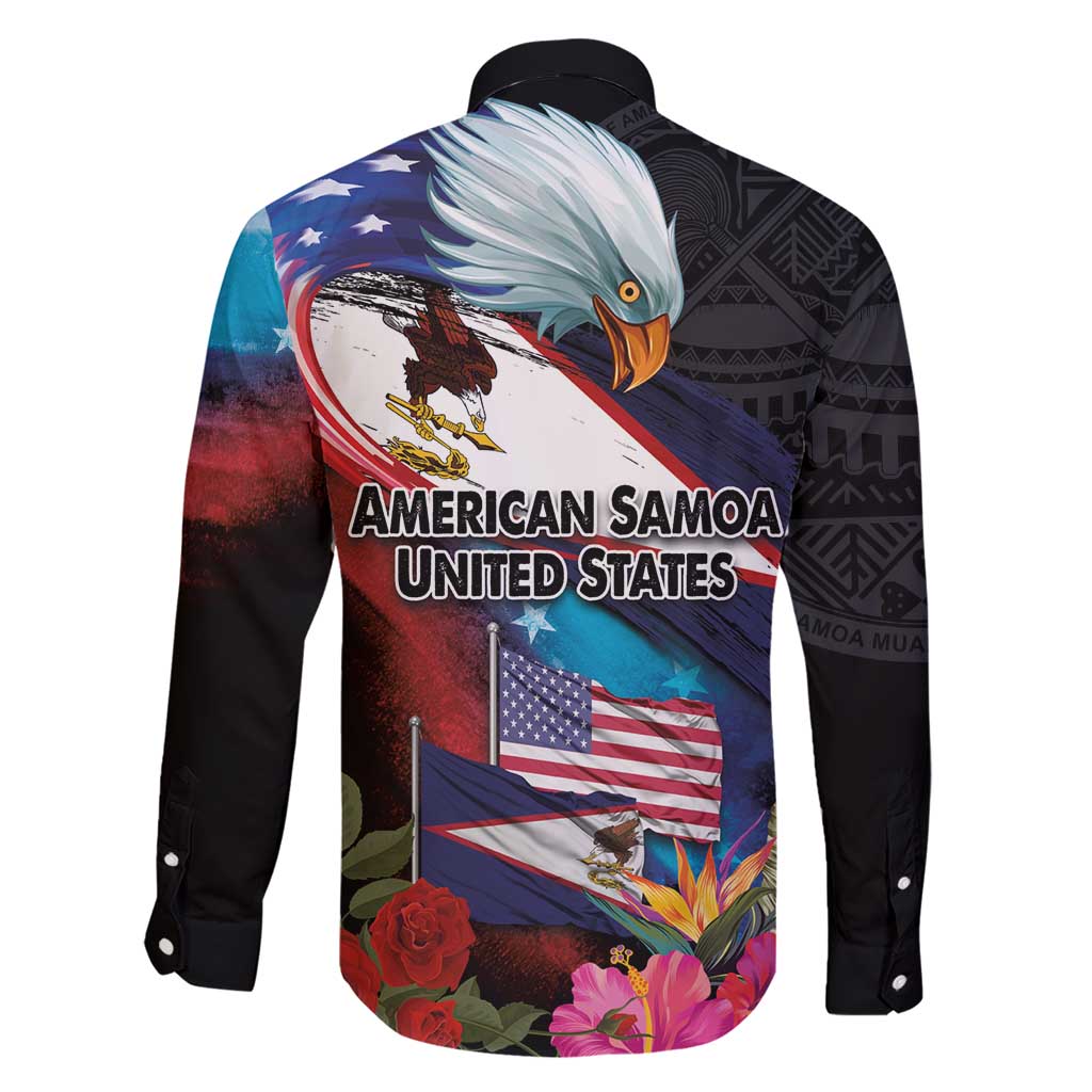 American Samoa and United States Together Family Matching Short Sleeve Bodycon Dress and Hawaiian Shirt National Flag with Eagle-Hibiscus and Rose LT03 - Polynesian Pride