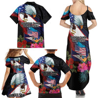 American Samoa and United States Together Family Matching Summer Maxi Dress and Hawaiian Shirt National Flag with Eagle-Hibiscus and Rose LT03 - Polynesian Pride
