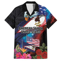 American Samoa and United States Together Family Matching Summer Maxi Dress and Hawaiian Shirt National Flag with Eagle-Hibiscus and Rose LT03 Dad's Shirt - Short Sleeve Black - Polynesian Pride