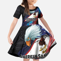 American Samoa and United States Together Family Matching Tank Maxi Dress and Hawaiian Shirt National Flag with Eagle-Hibiscus and Rose LT03 Daughter's Dress Black - Polynesian Pride