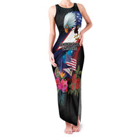 American Samoa and United States Together Family Matching Tank Maxi Dress and Hawaiian Shirt National Flag with Eagle-Hibiscus and Rose LT03 Mom's Dress Black - Polynesian Pride