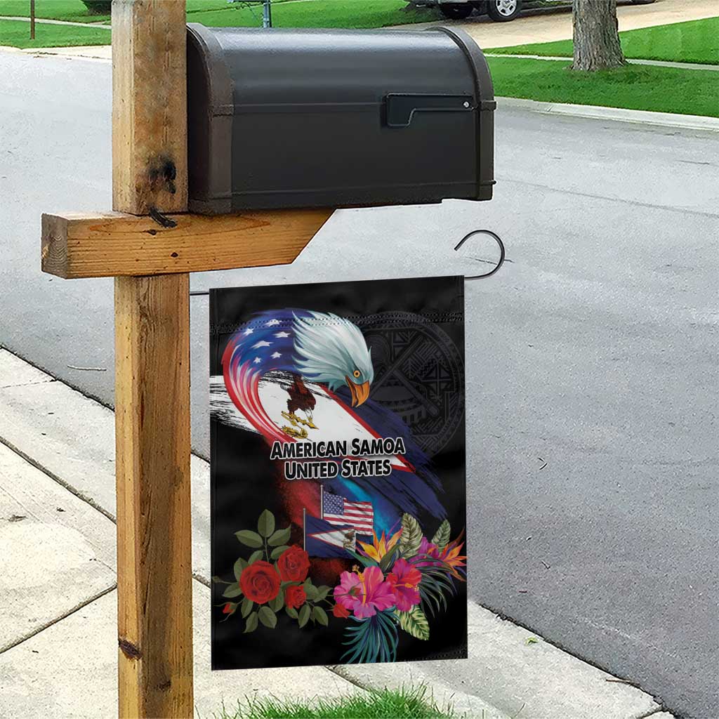 American Samoa and United States Together Garden Flag National Flag with Eagle-Hibiscus and Rose