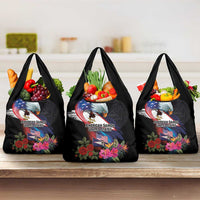 American Samoa and United States Together Grocery Bag National Flag with Eagle-Hibiscus and Rose