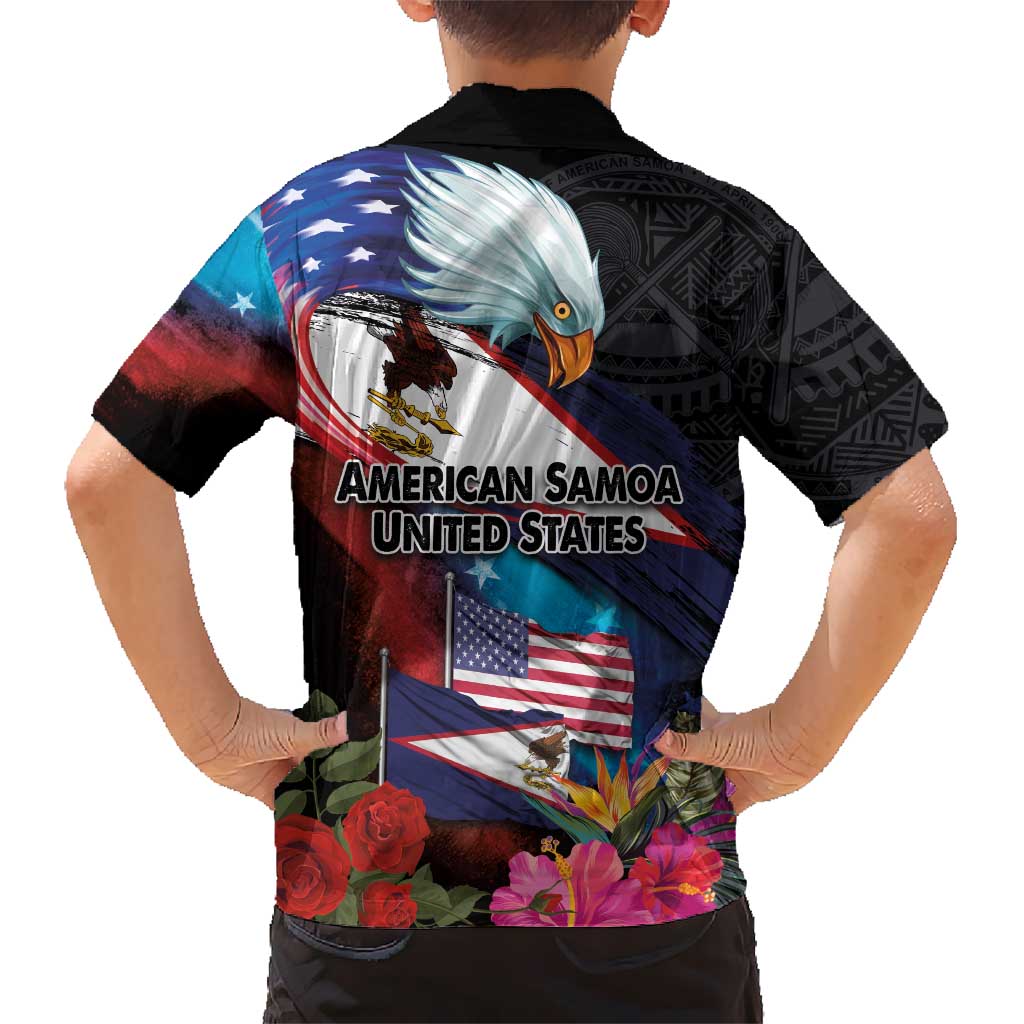 American Samoa and United States Together Hawaiian Shirt National Flag with Eagle-Hibiscus and Rose LT03 - Polynesian Pride